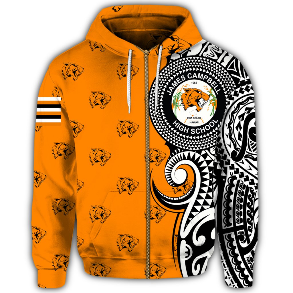 Custom Hawaii Hoodie James Campbell High Tribal Kakau Zip Hoodie - Polynesian Pride