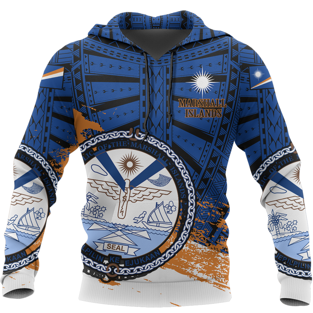 Marshall Islands Special Hoodie Marshall Islands Flag Seal Polynesian Tattoo A02 Unisex Blue - Polynesian Pride