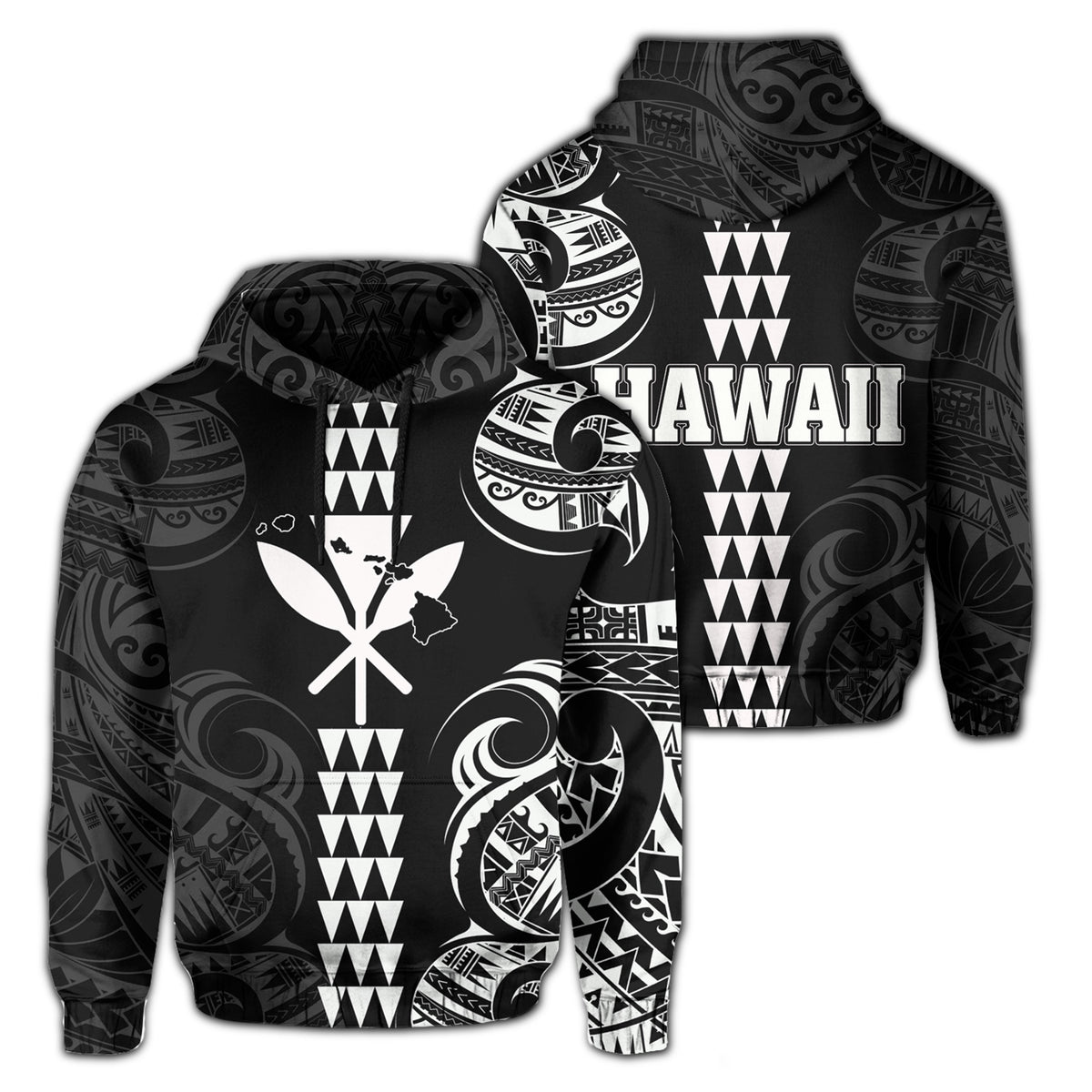 Kanaka Map Polynesian Kakau Hoodie White Unisex White - Polynesian Pride