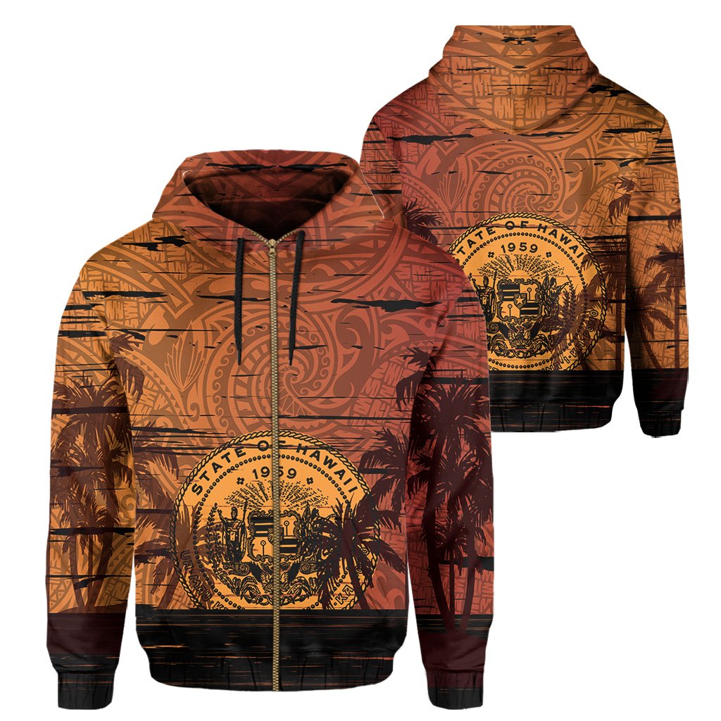 Hawaii Sunset Coat of arm Polynesian Hoodie (Zip up) Unisex Yellow - Polynesian Pride