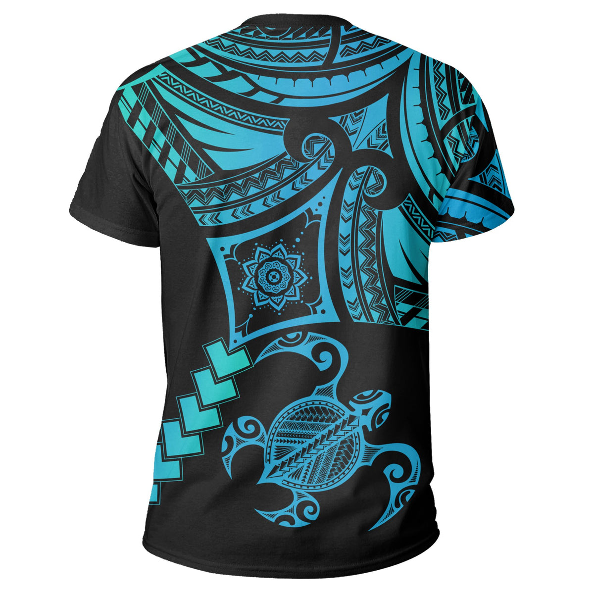 Hawaiian Turtle Polynesian T Shirt Turquoise Gada Style AH - Polynesian Pride