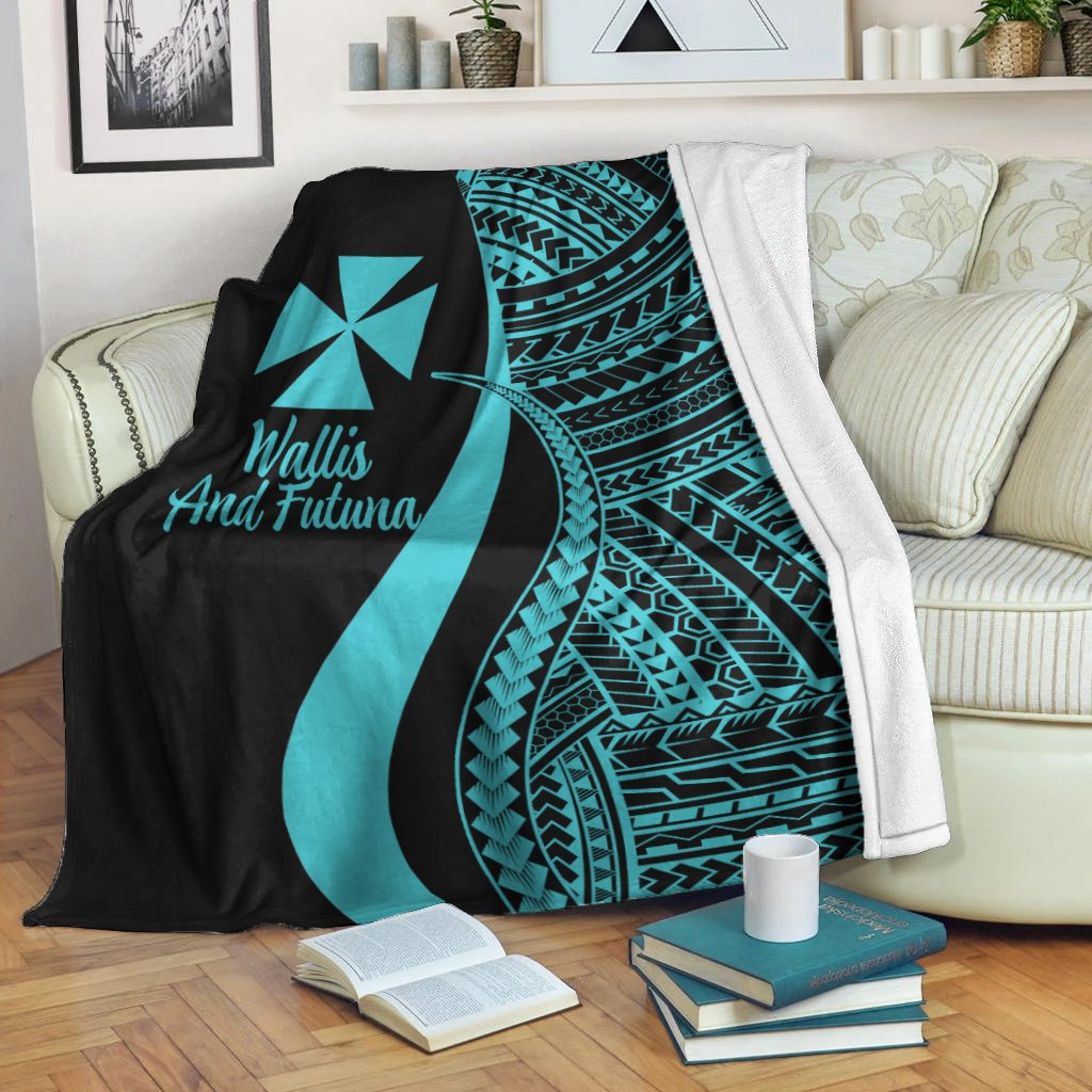 Wallis And Futuna Premium Blanket - Turquoise Polynesian Tentacle Tribal Pattern - Polynesian Pride