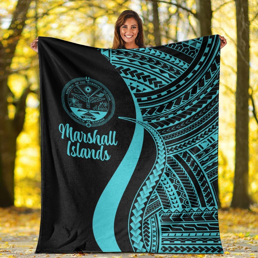 Marshall Islands Premium Blanket - Turquoise Polynesian Tentacle Tribal Pattern Crest - Polynesian Pride