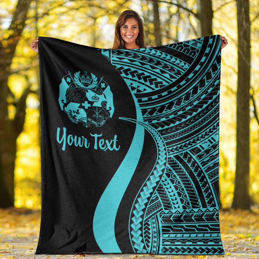 Tonga Custom Personalised Premium Blanket - Turquoise Polynesian Tentacle Tribal Pattern - Polynesian Pride
