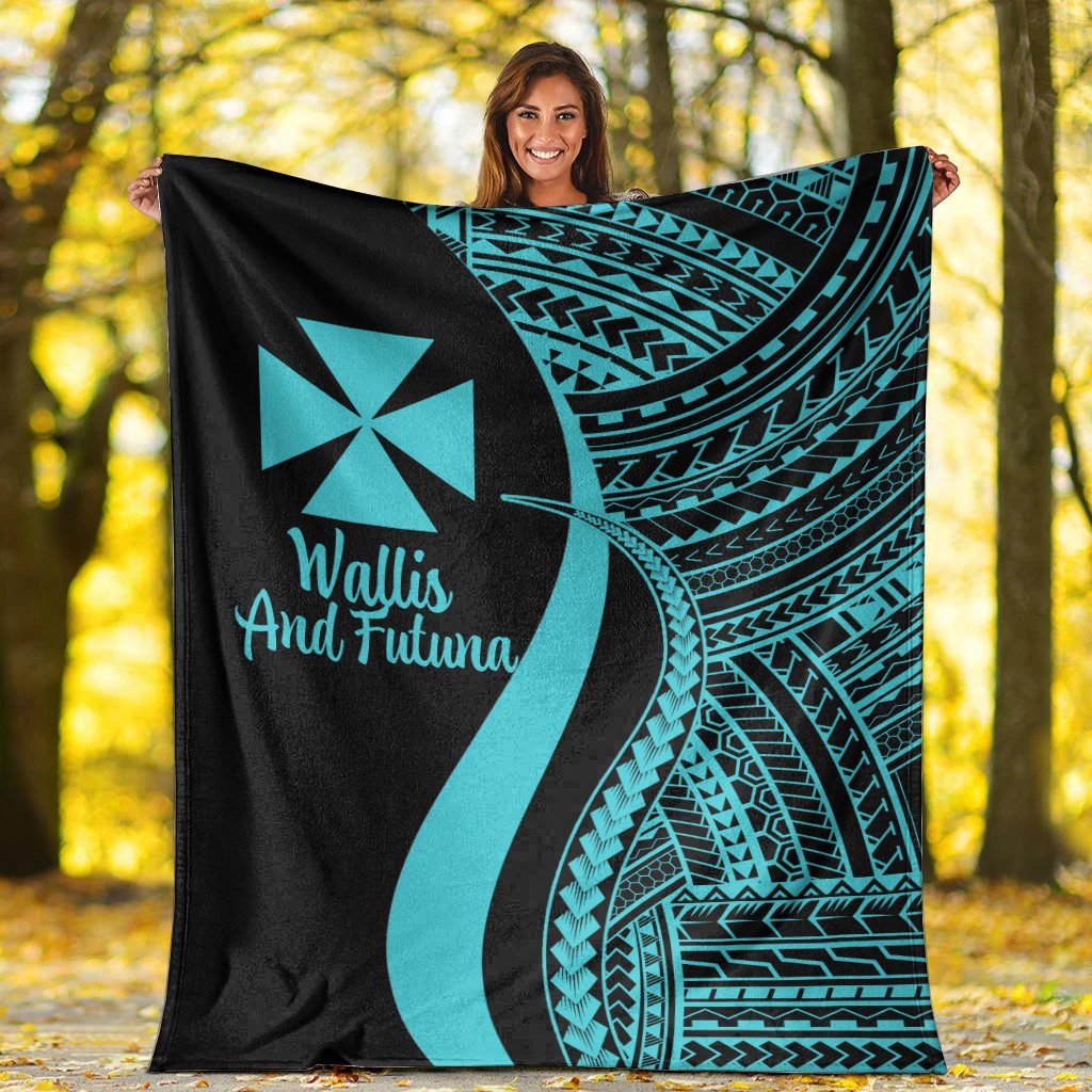 Wallis And Futuna Premium Blanket - Turquoise Polynesian Tentacle Tribal Pattern - Polynesian Pride