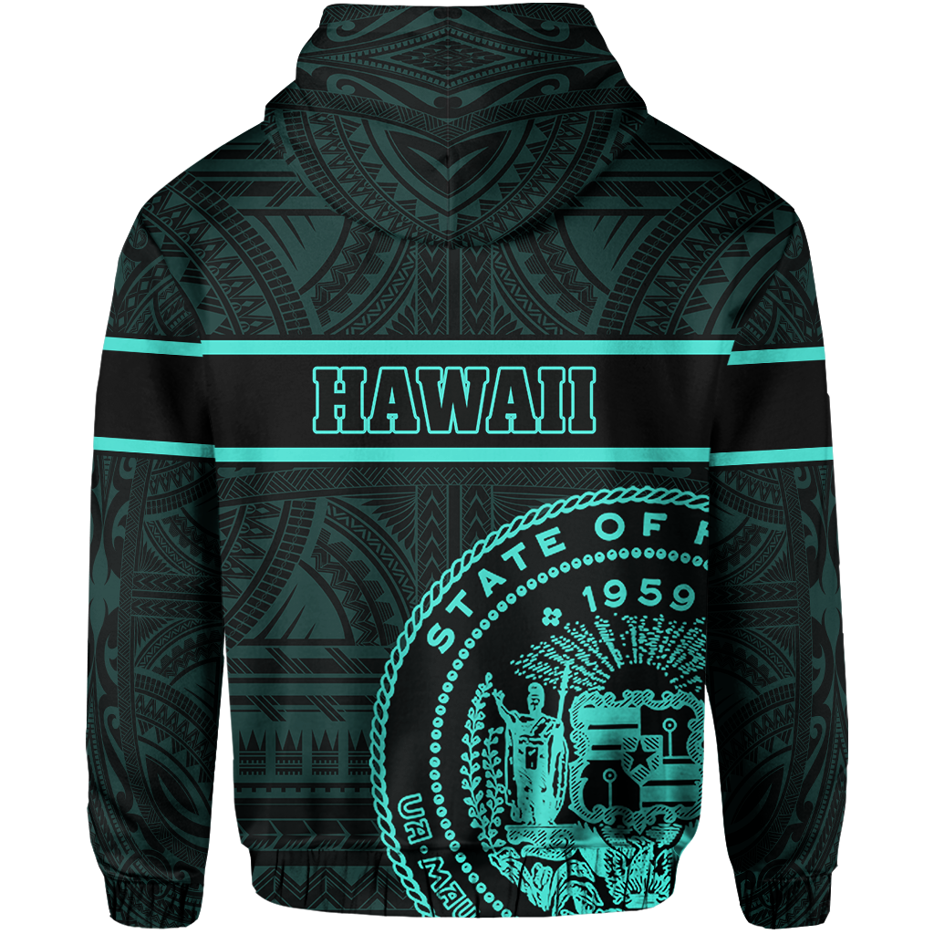 Polynesian Kakau Kanaka Seal of Hawaii Zip Hoodie Turquoise - Polynesian Pride