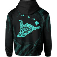 Polynesian Kanaka Shaka Map of Hawaii Zip Hoodie Turquoise - Polynesian Pride