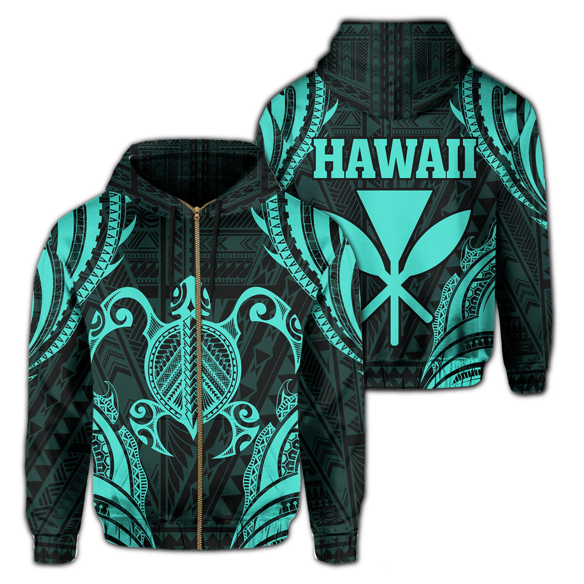 Polynesian Turtle Kanaka Maoli Hawaii Zip Hoodie Turquoise Unisex Turquoise - Polynesian Pride