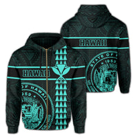Polynesian Kakau Kanaka Seal of Hawaii Zip Hoodie Turquoise Unisex Turquoise - Polynesian Pride