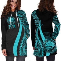 Federated States of Micronesia Women's Hoodie Dress - Turquoise Polynesian Tentacle Tribal Pattern - Polynesian Pride