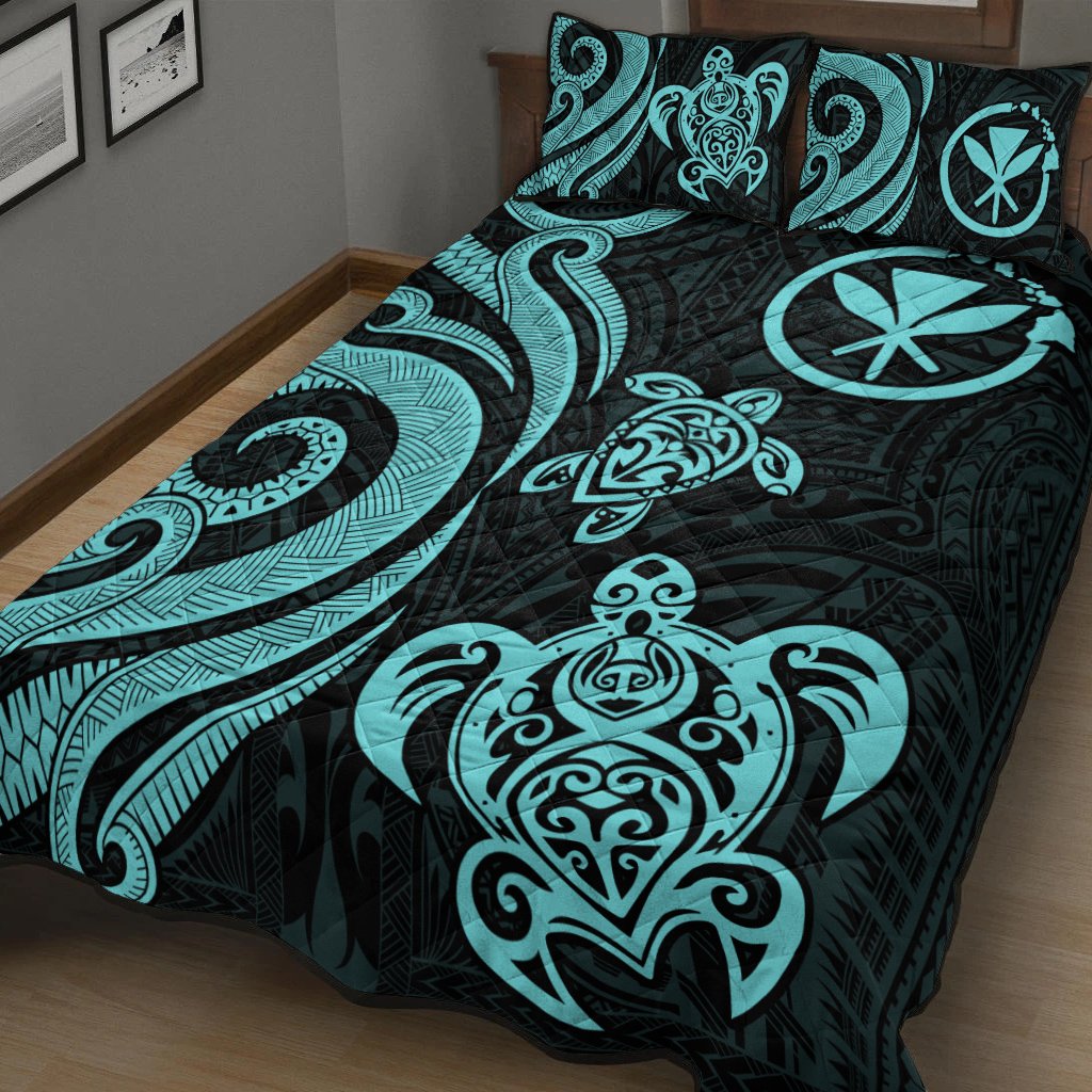 Hawaii Quilt Bed Set - Turquoise Tentacle Turtle - Polynesian Pride