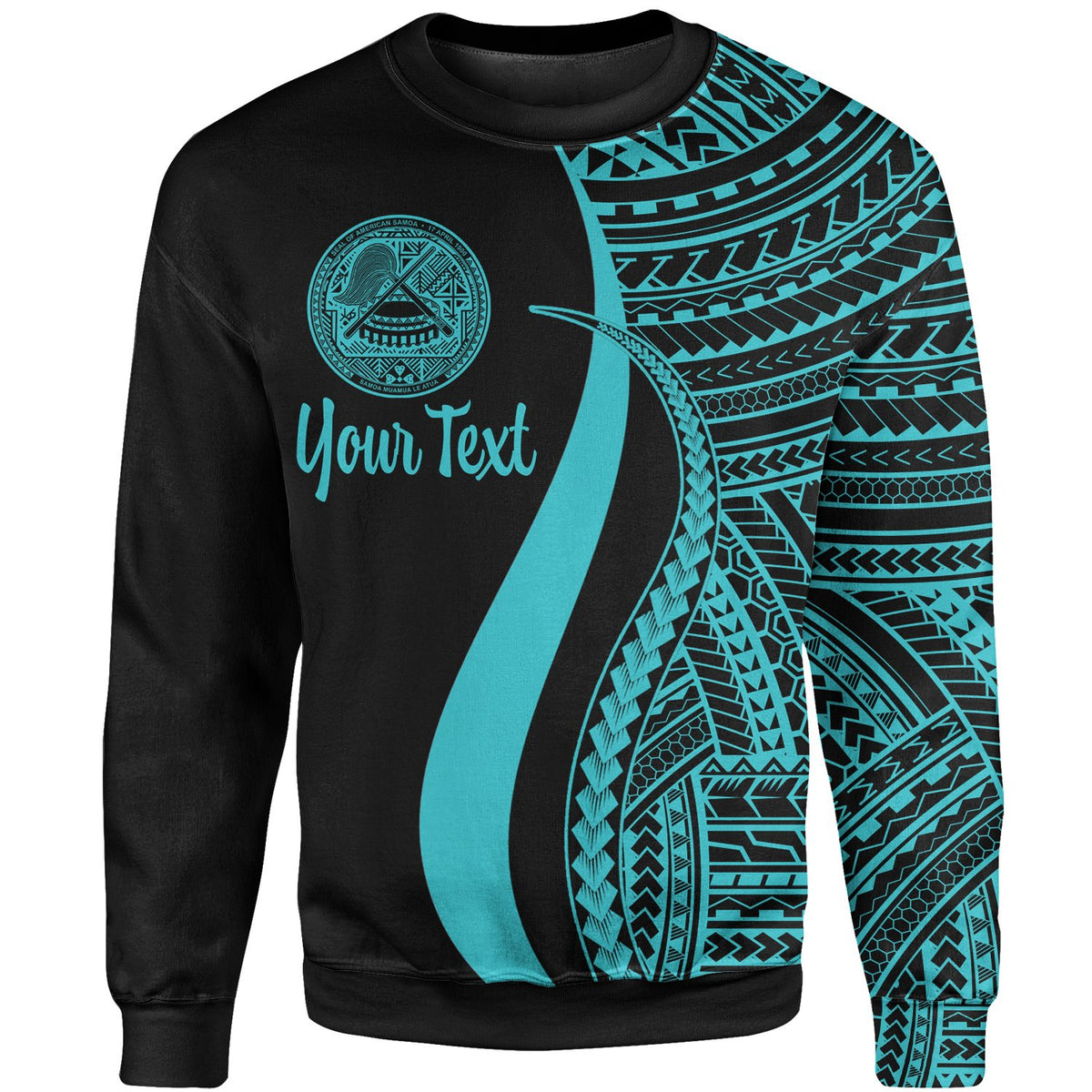 American Samoa Custom Personalised Sweatshirt - Turquoise Polynesian Tentacle Tribal Pattern Unisex Turquoise - Polynesian Pride
