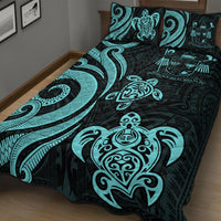 Fiji Quilt Bed Set - Turquoise Tentacle Turtle Crest - Polynesian Pride