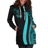 Niue Women's Hoodie Dress - Turquoise Polynesian Tentacle Tribal Pattern - Polynesian Pride