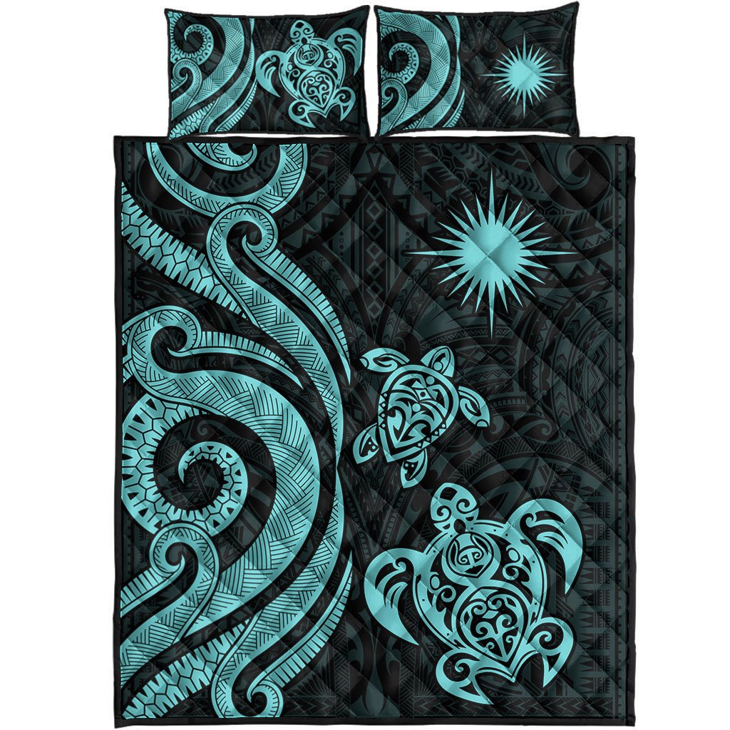 Marshall Islands Quilt Bed Set - Turquoise Tentacle Turtle - Polynesian Pride
