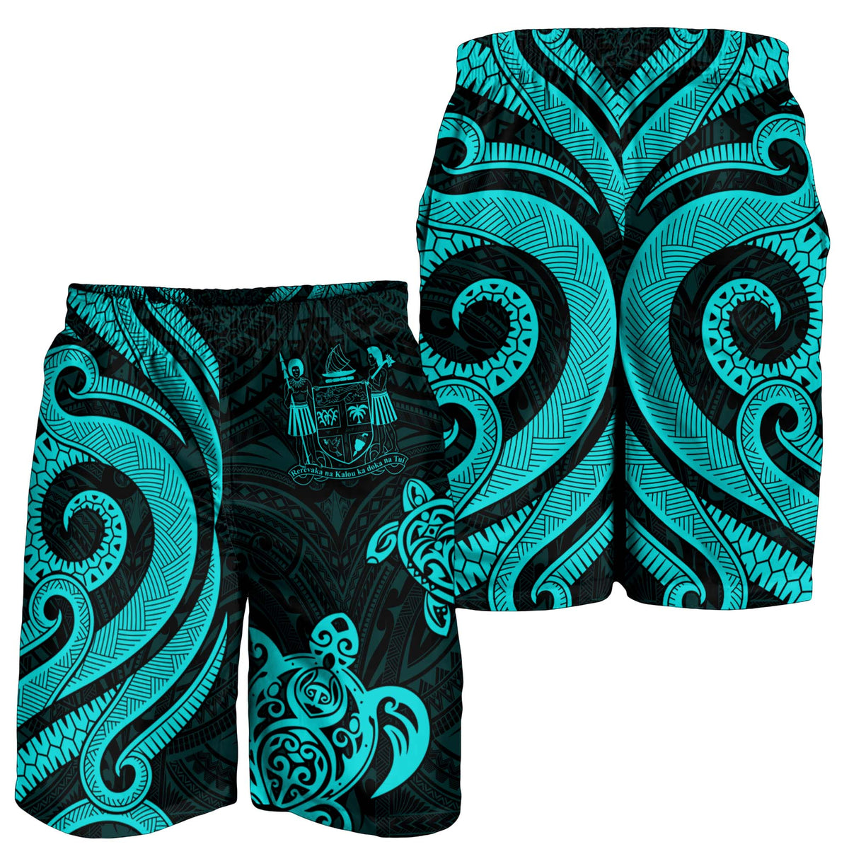 Fiji Men's Short - Turquoise Tentacle Turtle Crest - Polynesian Pride