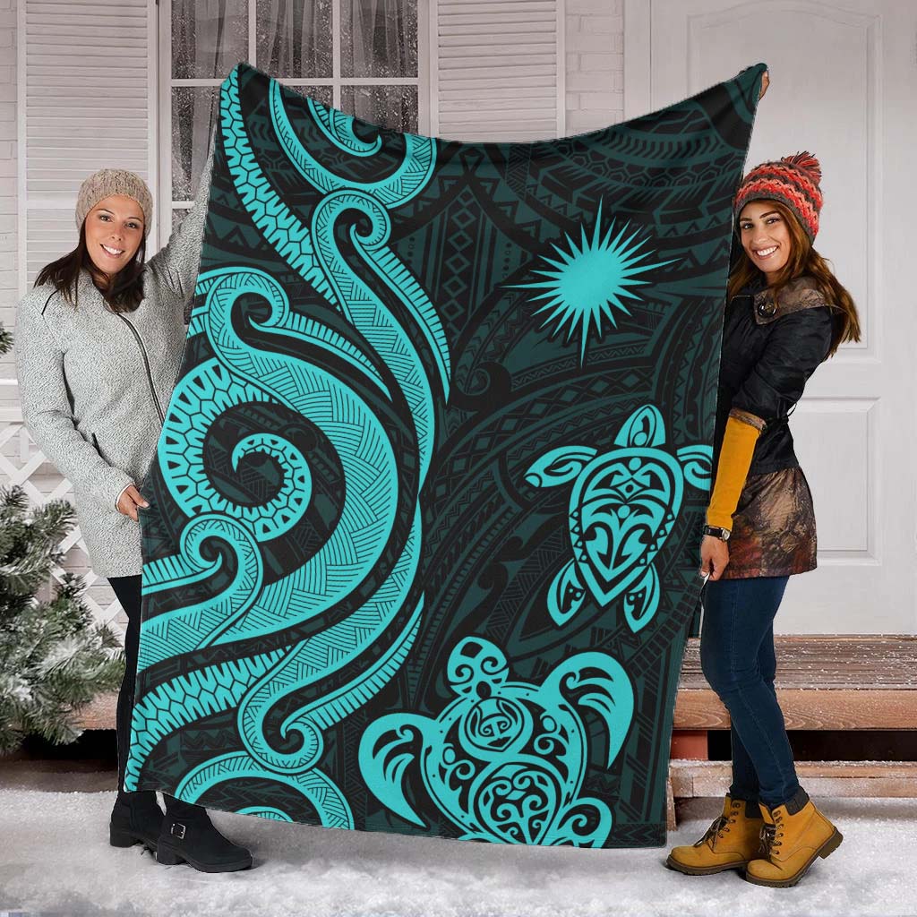 Marshall Islands Premium Blanket - Turquoise Tentacle Turtle Crest - Polynesian Pride