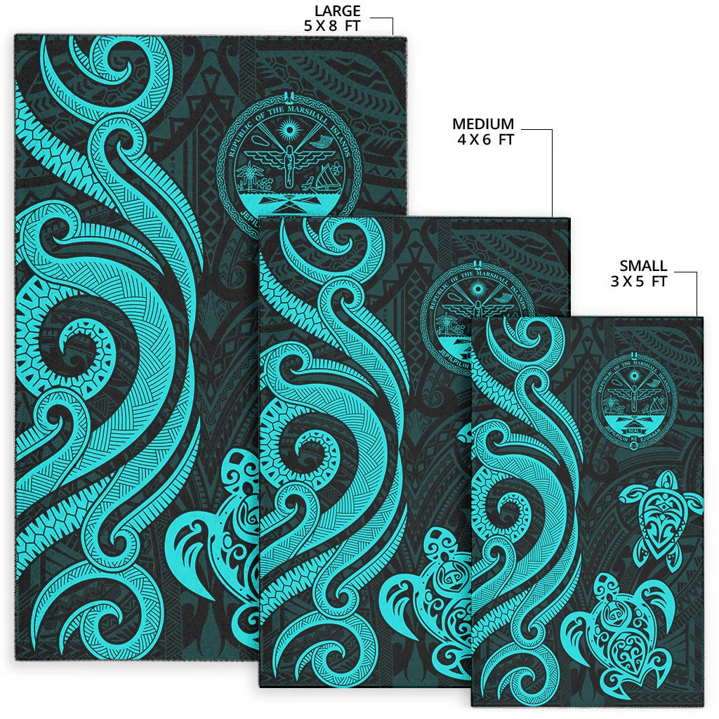 Marshall Islands Area Rug - Turquoise Tentacle Turtle Crest - Polynesian Pride