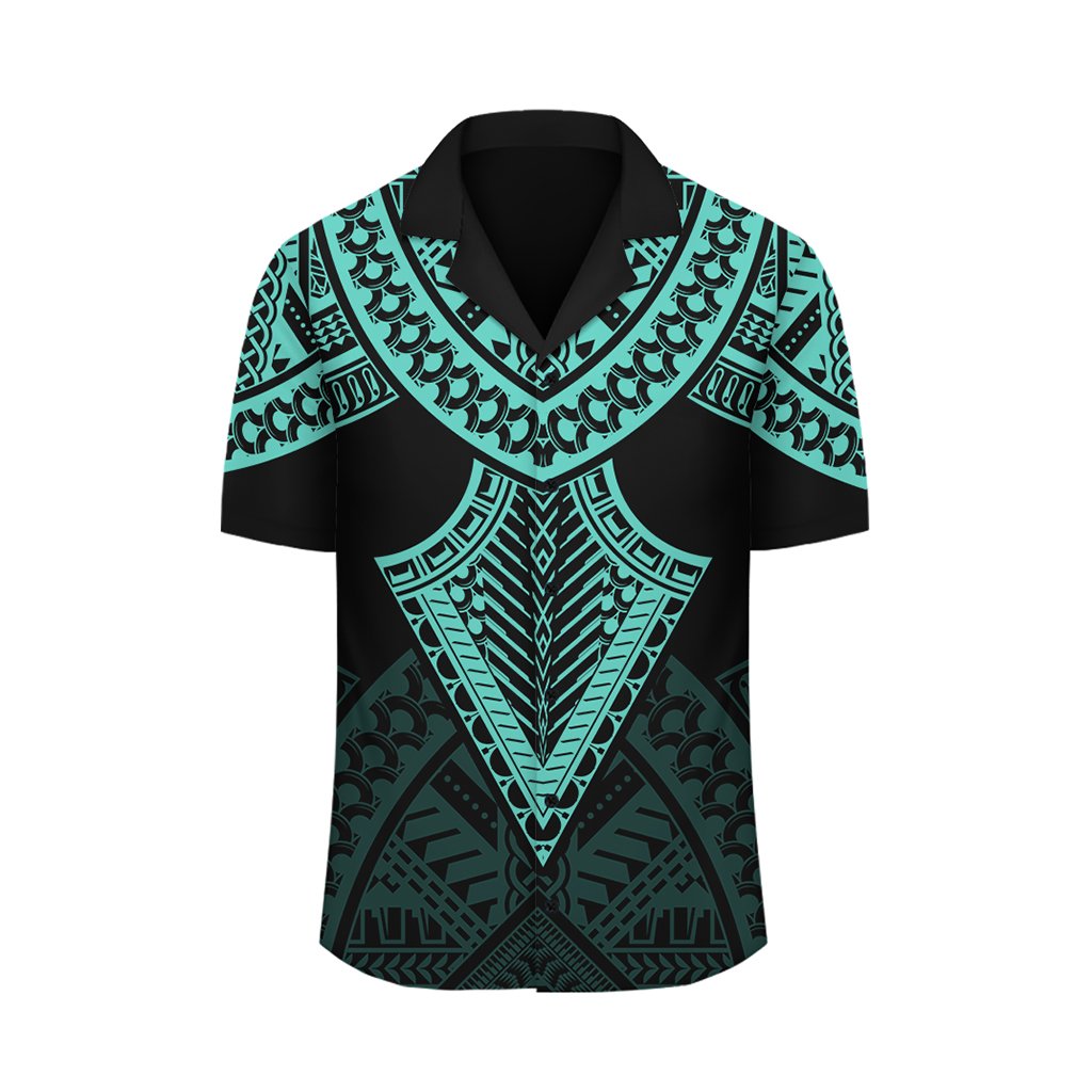 Hawaii Polynesian Limited Hawaiian Shirt - Tab Style Turquoise - AH - Polynesian Pride