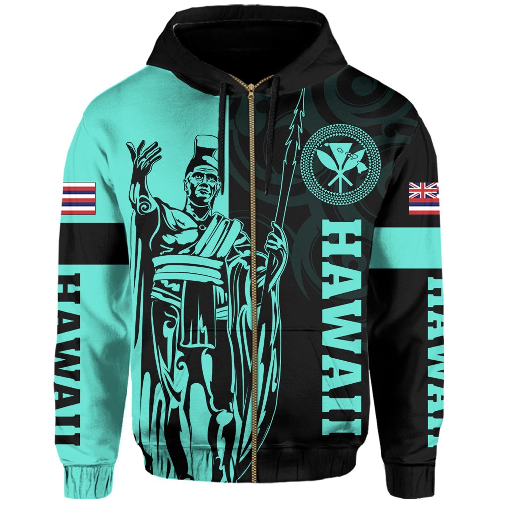 Hawaii King Polynesian Hoodie (Zip up) Lawla Style Turquoise - Polynesian Pride