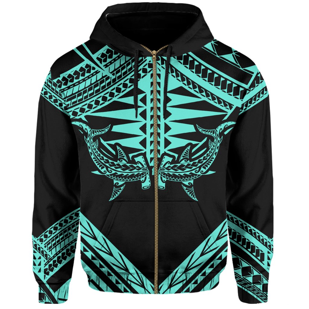 Hawaii Shark Polynesian Kanaka Turquoise Hoodie (Zip up) Candy Style - Polynesian Pride