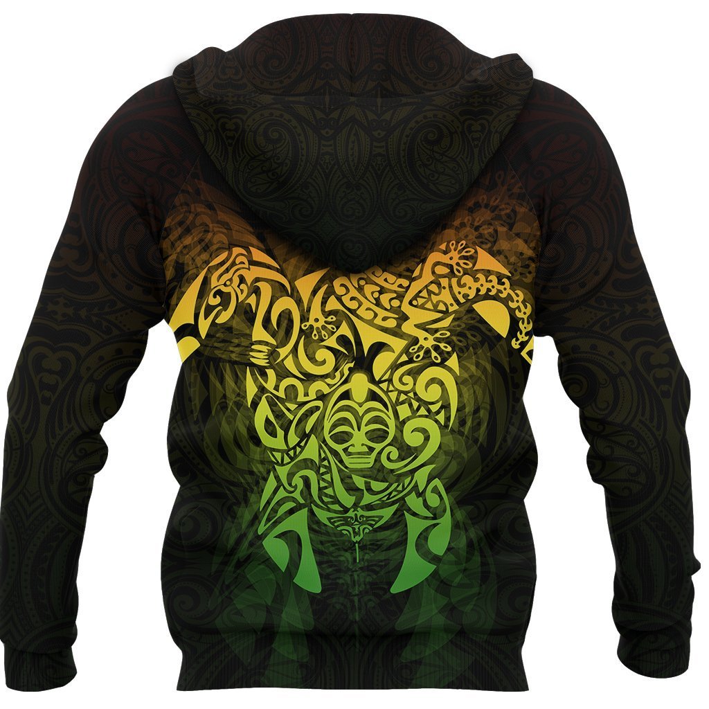 New Zealand Maori Hoodie, Wairua Tattoo Turtle Pullover Hoodie Rasta - Polynesian Pride