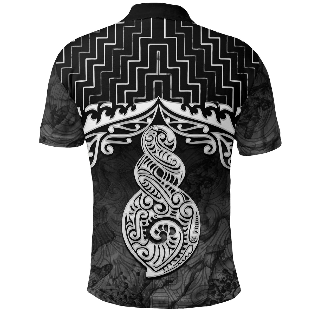 New Zealand Maori Polo Shirt, Poutama Maori Twist Golf Shirt Black - Polynesian Pride