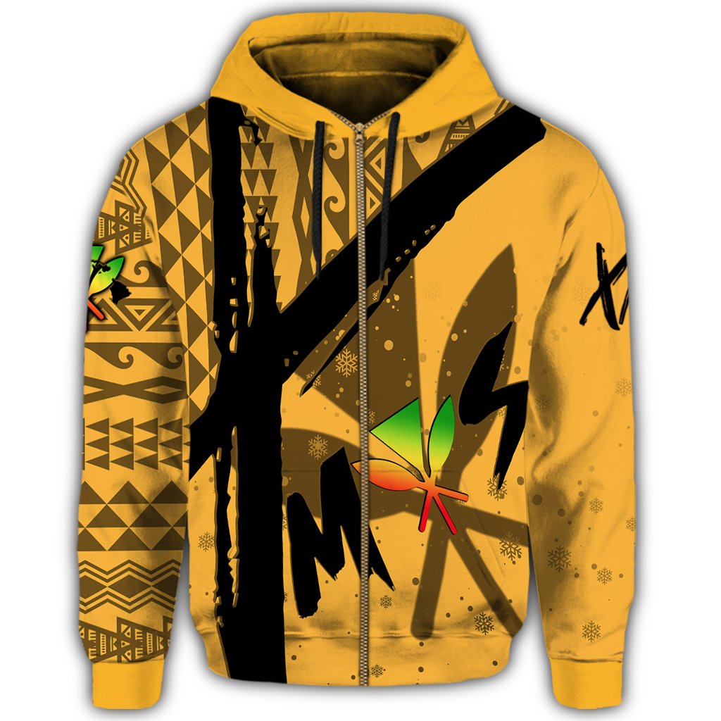 Hawaiian Map Kanaka Kakau Christmas Hoodie Zip X Style - Polynesian Pride