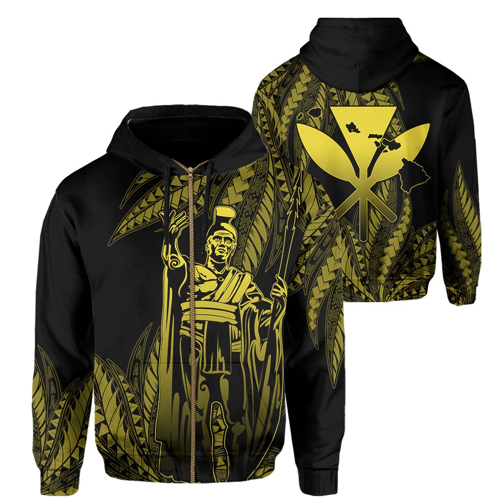 Hawaii King Polynesian Hoodie (Zip up) Durk Style Yellow Unisex Yellow - Polynesian Pride