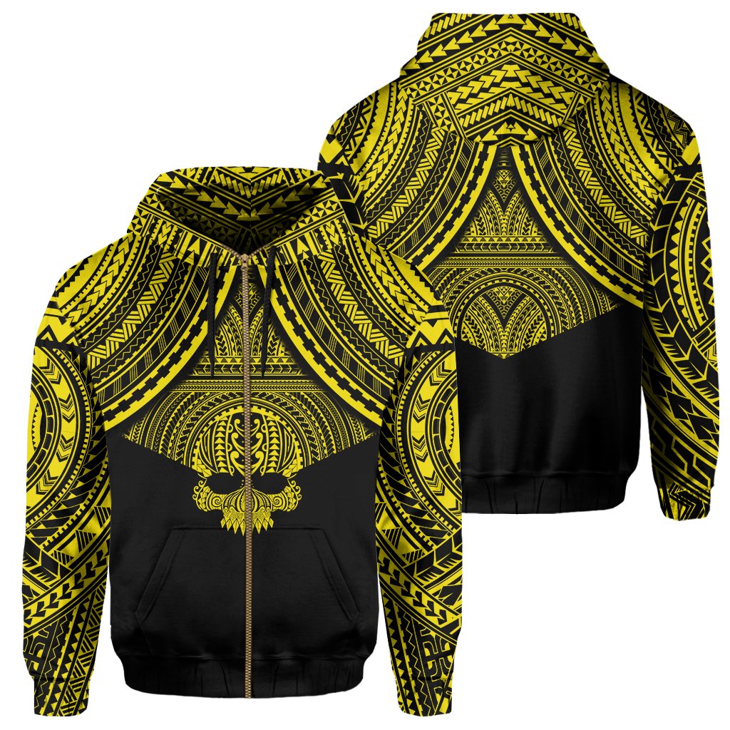 Polynesian Skull Hawaii Zip Hoodie Yellow Circle Style Unisex Yellow - Polynesian Pride