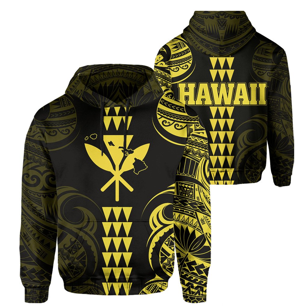 Kanaka Map Polynesian Kakau Hoodie Yellow Unisex Yellow - Polynesian Pride