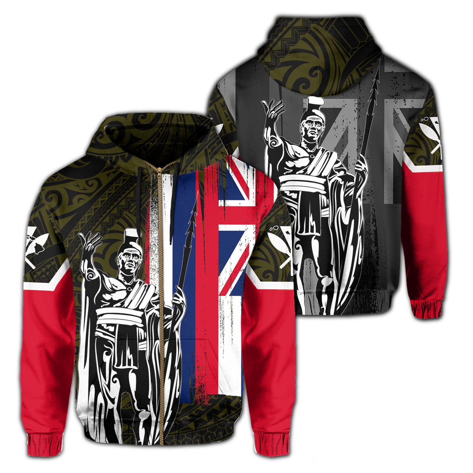 Hawaii King Flag Polynesian Hoodie (Zip up) Yellow Unisex Yellow - Polynesian Pride