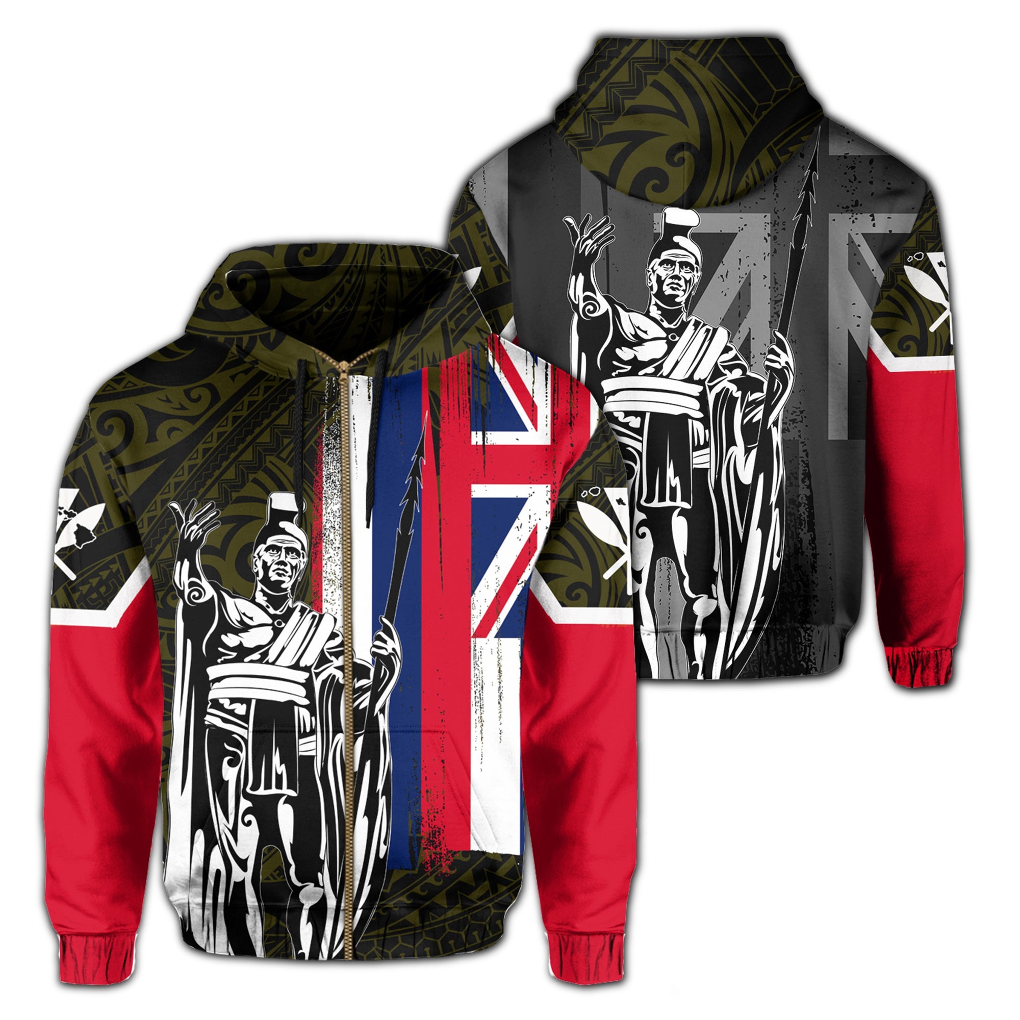 Hawaii King Flag Polynesian Hoodie (Zip up) Yellow Unisex Yellow - Polynesian Pride