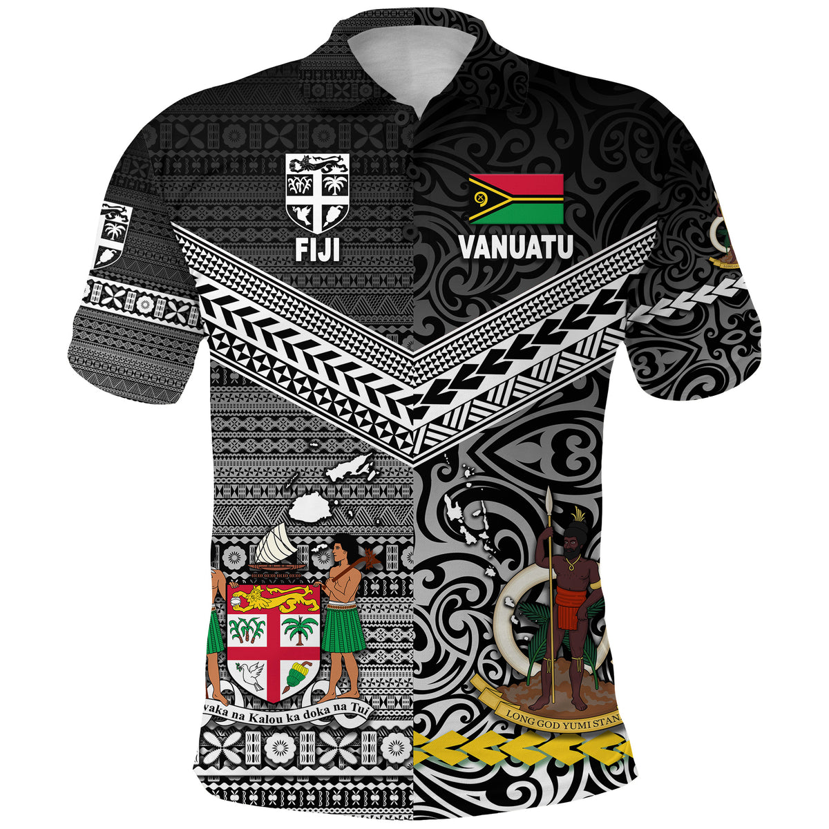 Custom Vanuatu Fiji Polo Shirt Together Black, Custom Text and Number LT8 - Polynesian Pride