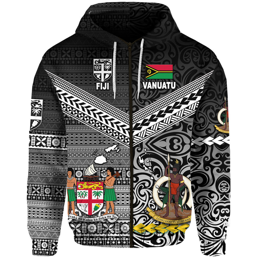Custom Vanuatu Fiji Zip Hoodie Together Black, Custom Text and Number LT8 - Polynesian Pride