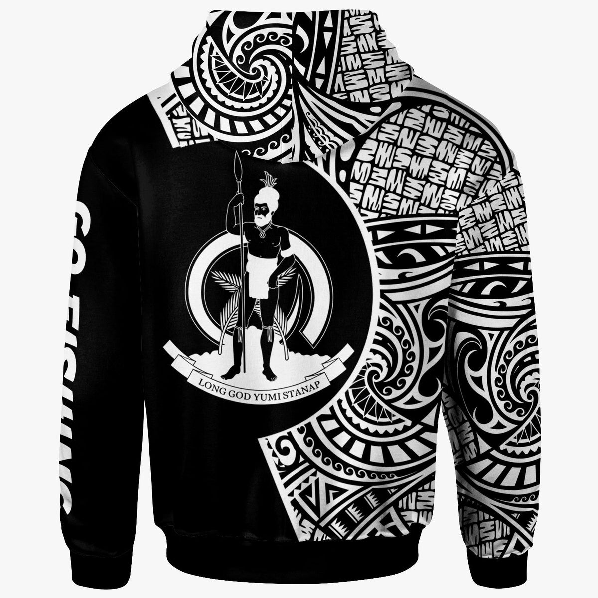 Vanuatu Zip Hoodie Hook Tattoo Black Color - Polynesian Pride