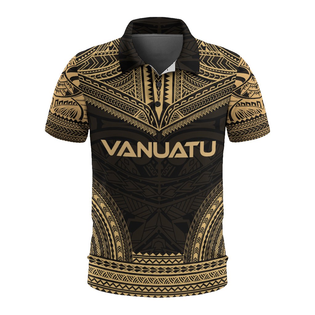 Vanuatu Polo Shirt Vanuatuan Coat Of Arms Polynesian Chief Tattoo Gold Version Unisex Gold - Polynesian Pride
