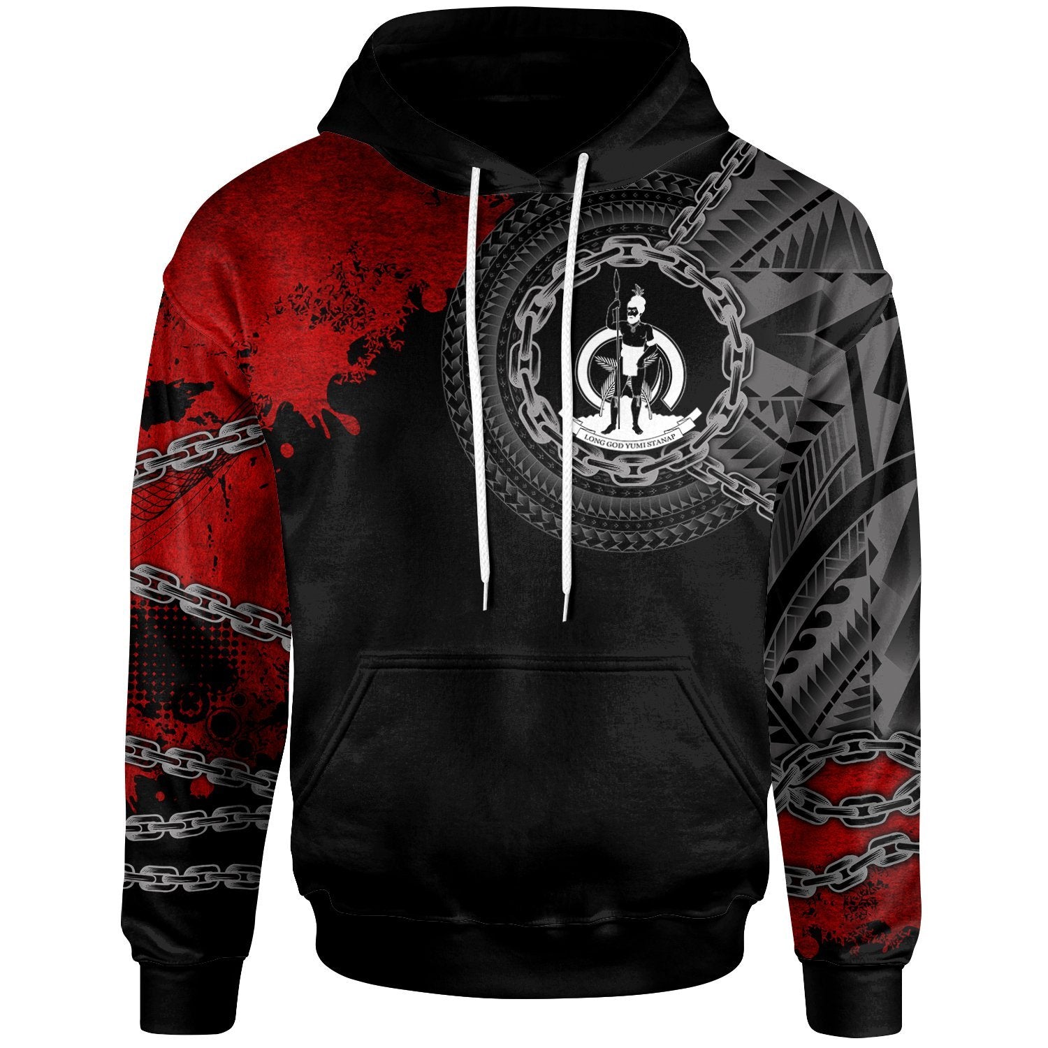 Vanuatu Hoodie Polynesian Chain Style Unisex Black - Polynesian Pride