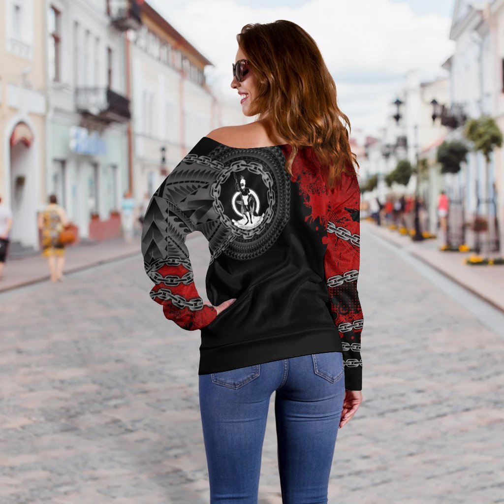 Vanuatu Polynesian Women's Off Shoulder Sweater - Polynesian Chain Style - Polynesian Pride