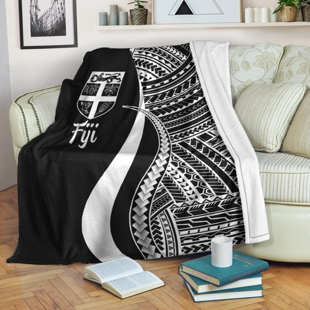 Fiji Premium Blanket - White Polynesian Tentacle Tribal Pattern - Polynesian Pride