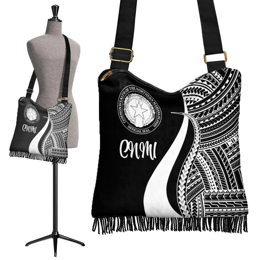 Northern Mariana Islands Boho Handbag - White Polynesian Tentacle Tribal Pattern - Polynesian Pride