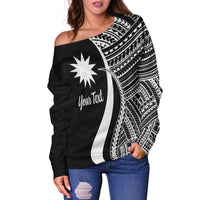 Nauru Custom Personalised Women's Off Shoulder Sweater - White Polynesian Tentacle Tribal Pattern - Polynesian Pride