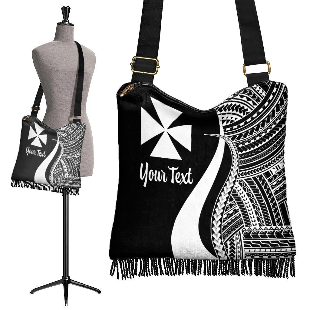 Wallis And Futuna Custom Personalised Boho Handbag - White Polynesian Tentacle Tribal Pattern - Polynesian Pride