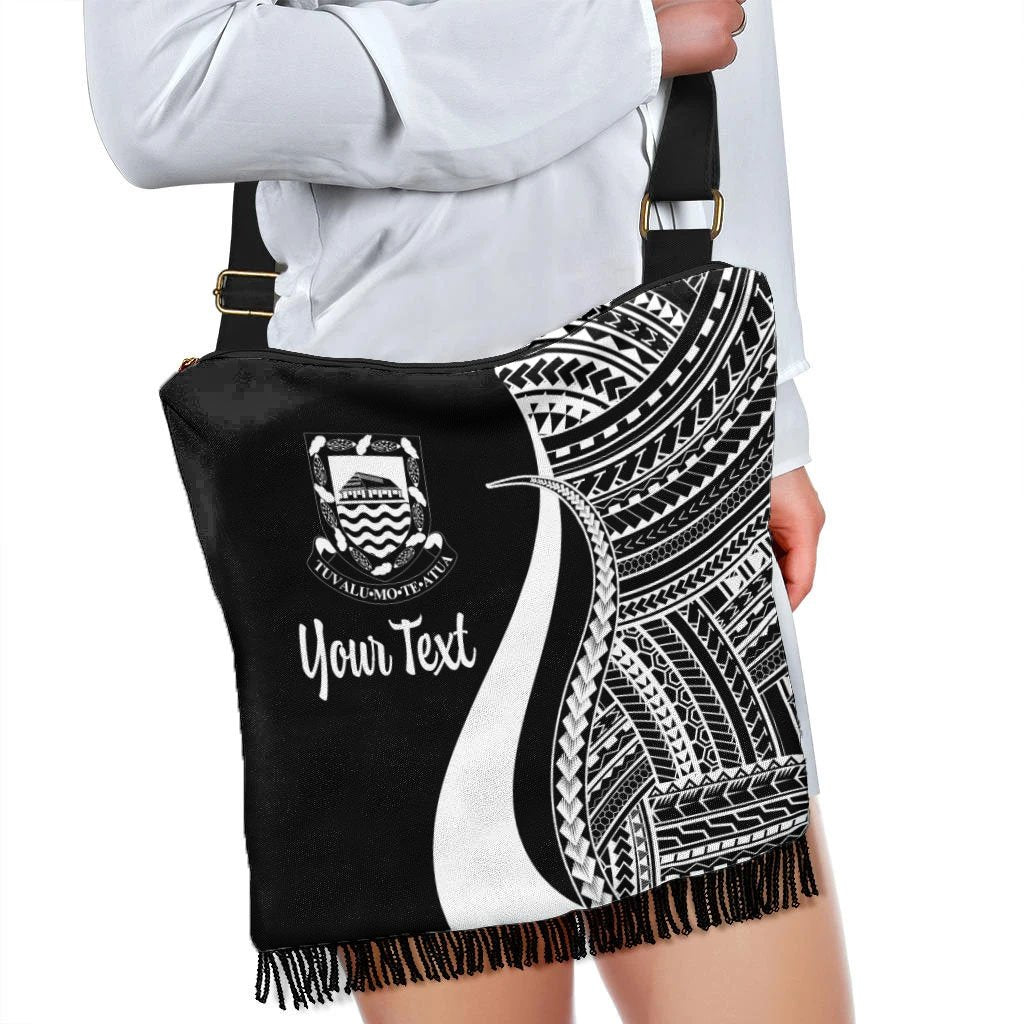 Tuvalu Custom Personalised Boho Handbag - White Polynesian Tentacle Tribal Pattern - Polynesian Pride
