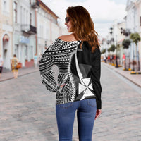 Wallis And Futuna Women's Off Shoulder Sweater - White Polynesian Tentacle Tribal Pattern - Polynesian Pride