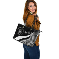 Niue Custom Personalised Large Leather Tote Bag - White Polynesian Tentacle Tribal Pattern - Polynesian Pride