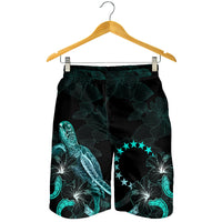 Cook Islands Polynesian Men's Shorts - Turtle With Blooming Hibiscus Turquoise - Polynesian Pride