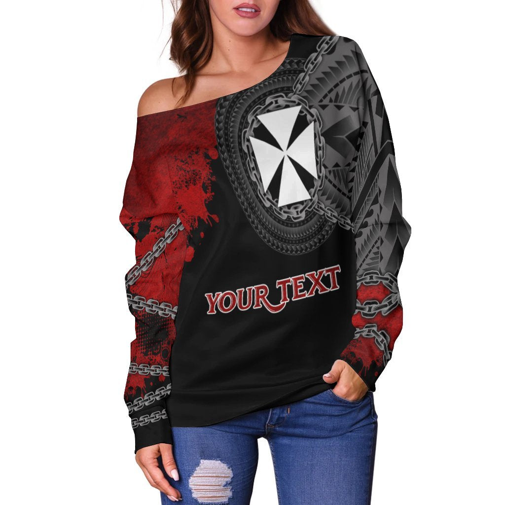 Wallis and Futuna Polynesian Personalised Women's Off Shoulder Sweater - Polynesian Chain Style - Polynesian Pride