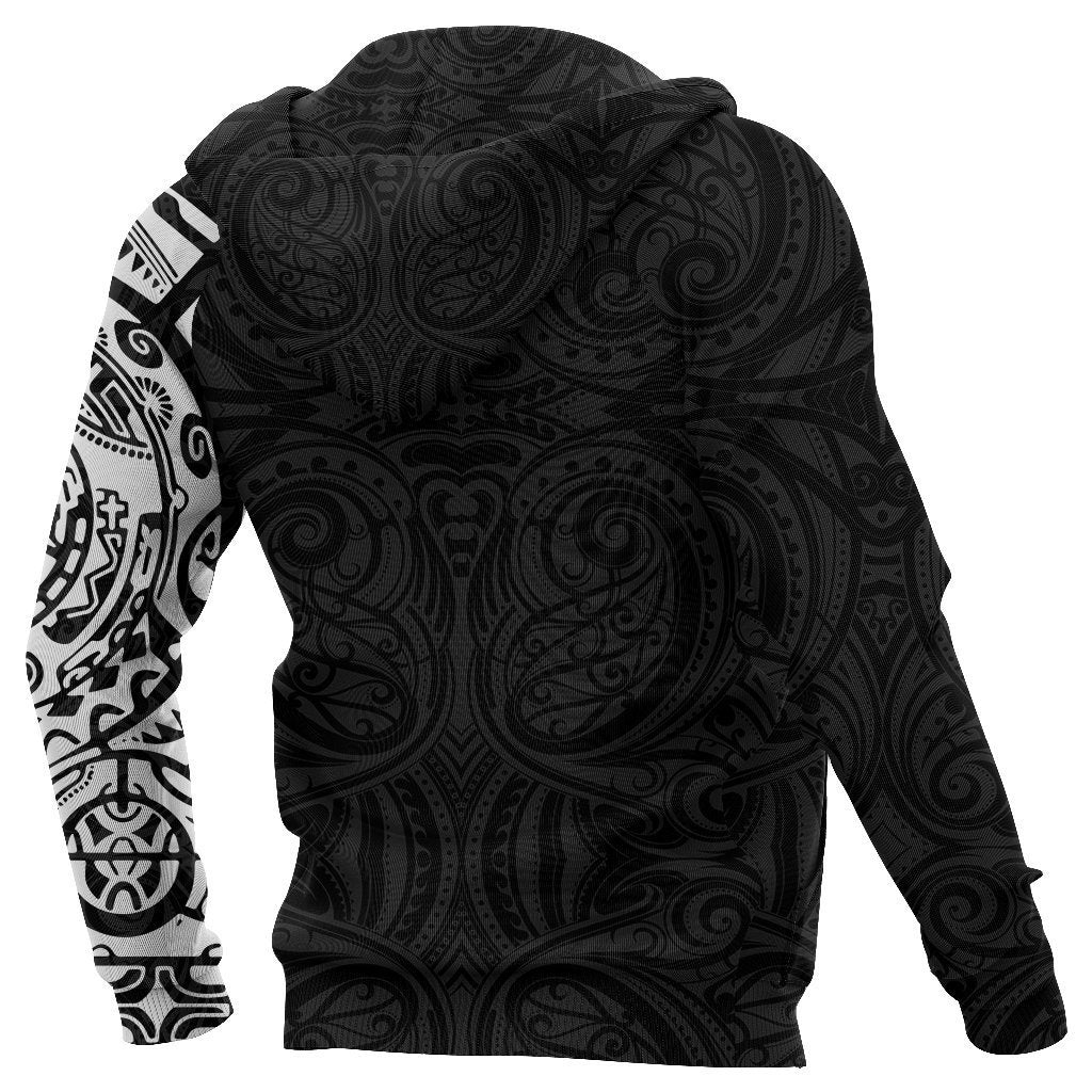New Zealand Maori Zip Hoodie, Maori Warrior Tattoo Full Zip Hoodie White - Polynesian Pride