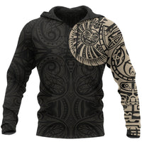 Maori Hoodie, Maori Warrior Tattoo Pullover Hoodie Tan Customized - Polynesian Pride